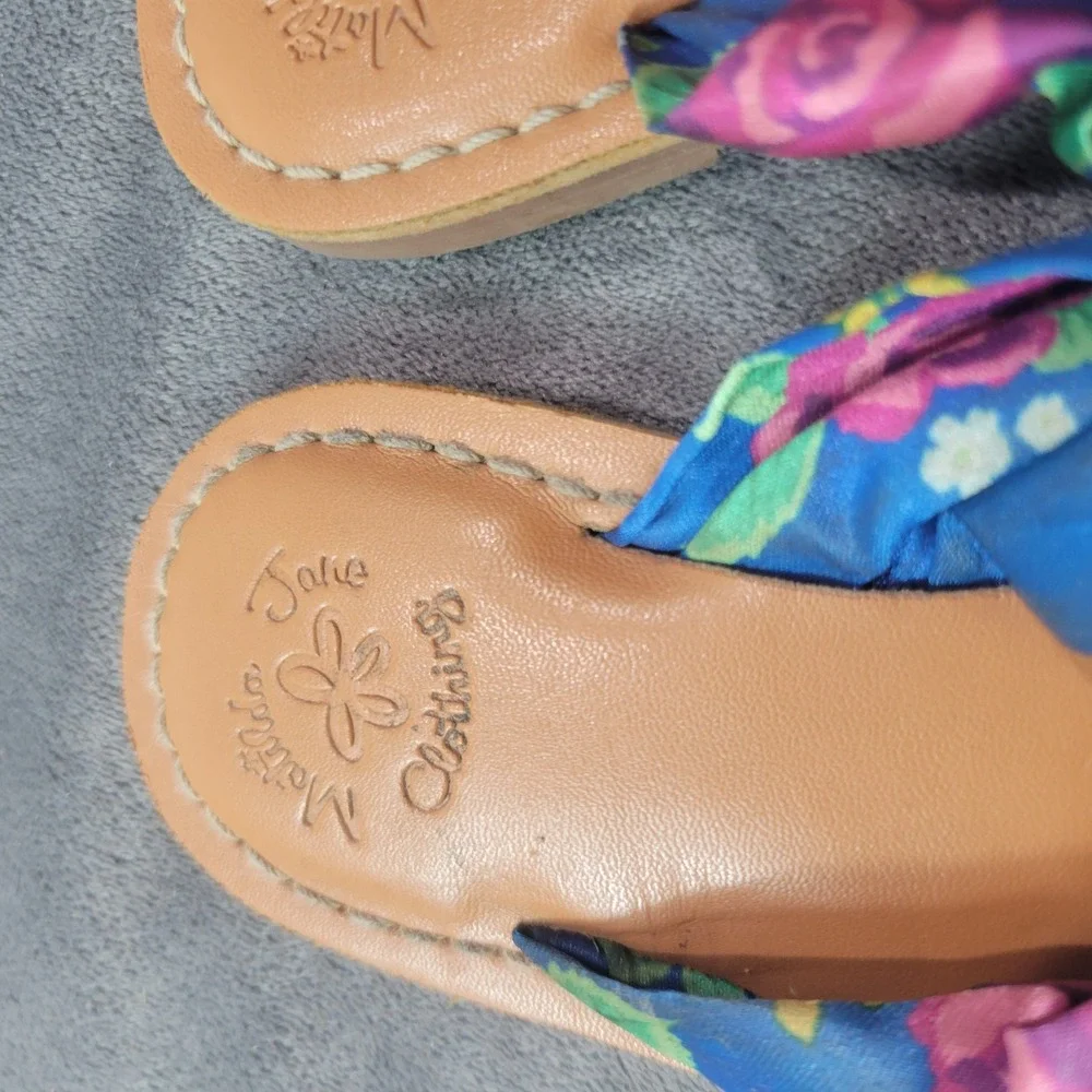 Matilda Jane Clothing Girls Floral Fabric‎ Knot Thong Sandals Blue Pink Size 10